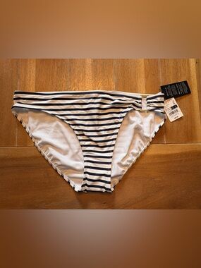 Ralph Lauren Striped Bikini Bottom in White & Navy with Side Ring